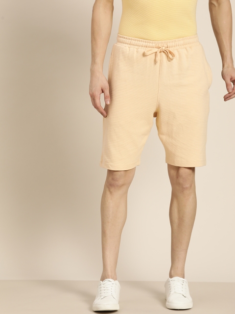 

ether Men Beige Self-Striped Regular Shorts