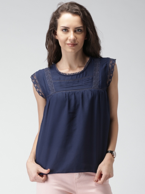 

Mast & Harbour Navy Lace Sleeves Polyester Top, Navy blue