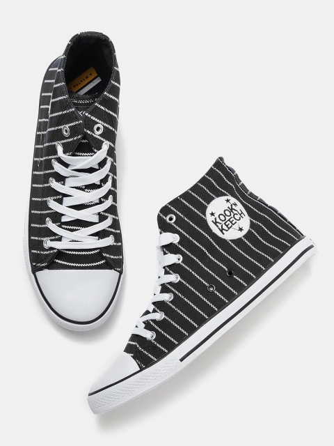 

Kook N Keech Men Black Striped High-Top Sneakers