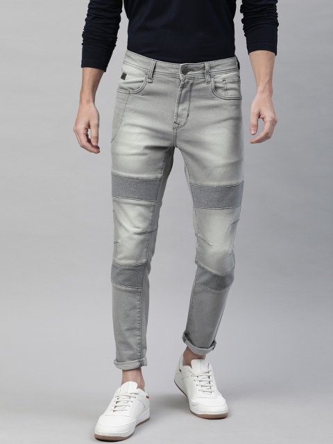 

WROGN Men Charcoal Grey Carrot Slim Fit Mid-Rise Clean Look Biker Jeans