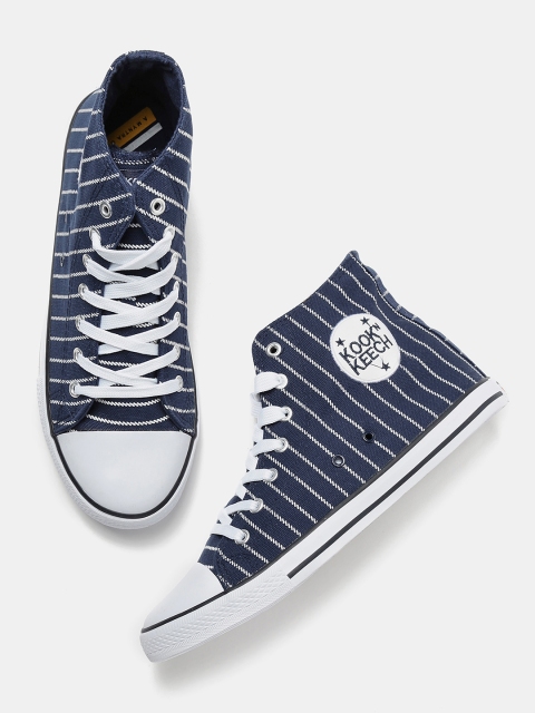 

Kook N Keech Men Navy Striped High-Top Sneakers, Navy blue