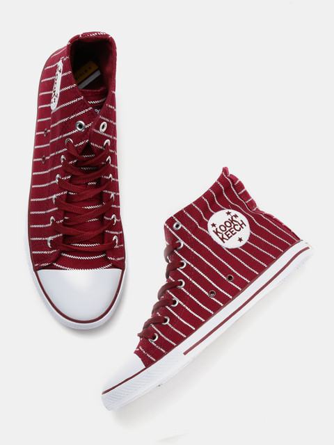 

Kook N Keech Men Maroon Striped High-Top Sneakers