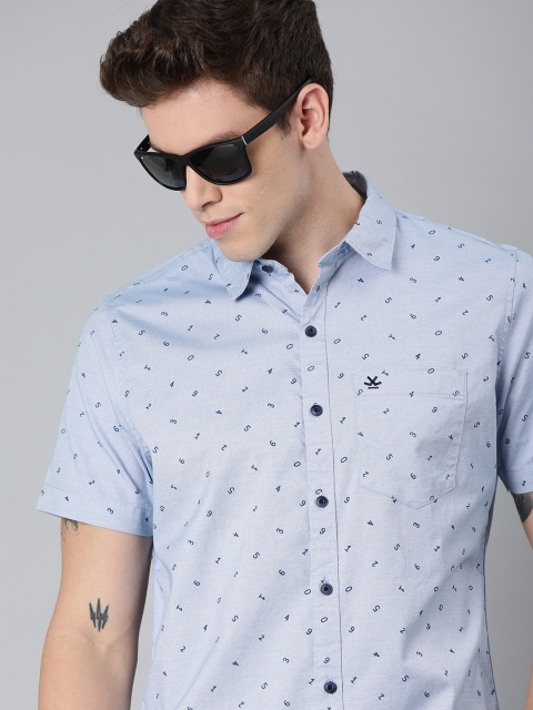 

WROGN Men Blue Slim Fit Printed Casual Shirt