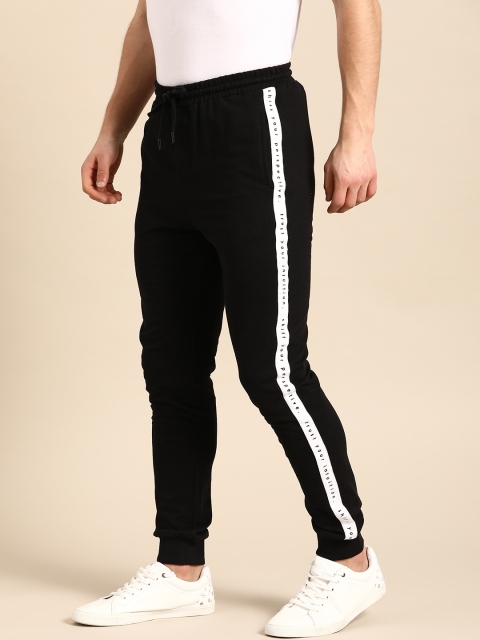 

ether Men Black Solid Pure Cotton Straight Fit Joggers With Side Taping