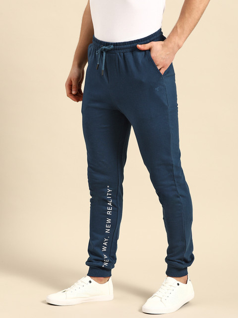 

ether Men Navy Blue Straight Fit Solid Pure Cotton Joggers