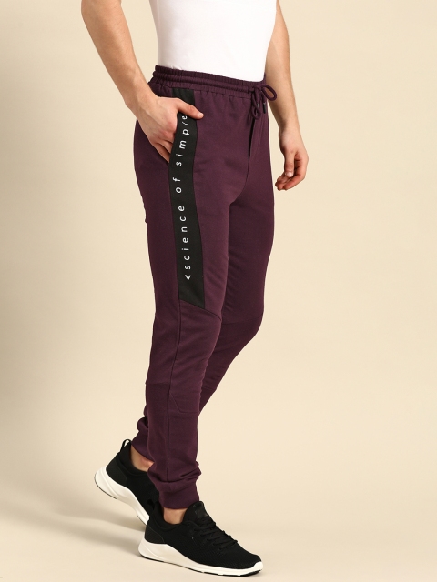 

ether Men Burgundy Straight Fit Solid Pure Cotton Joggers