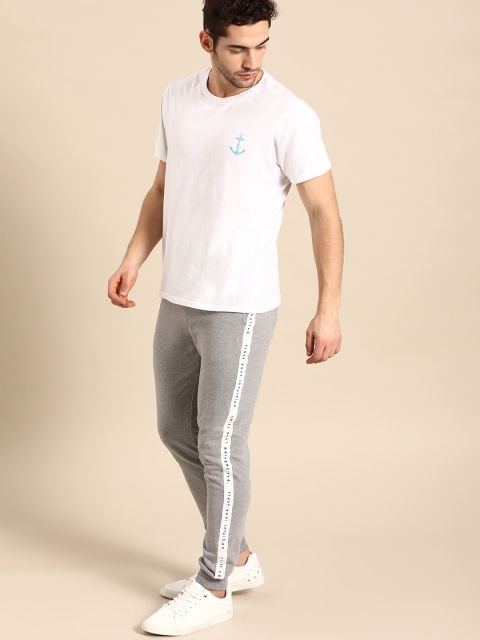 

ether Men Grey Melange Solid Joggers with Striped Detail