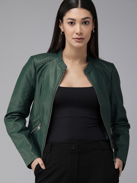 

Vero Moda Women Green Solid Biker Jacket