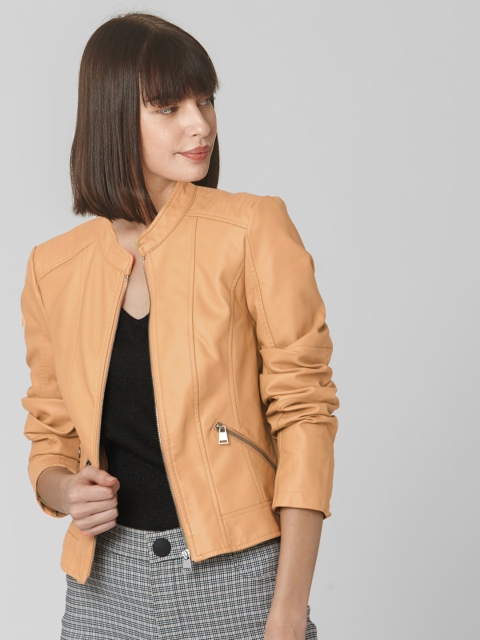 

Vero Moda Women Beige Solid Biker Jacket