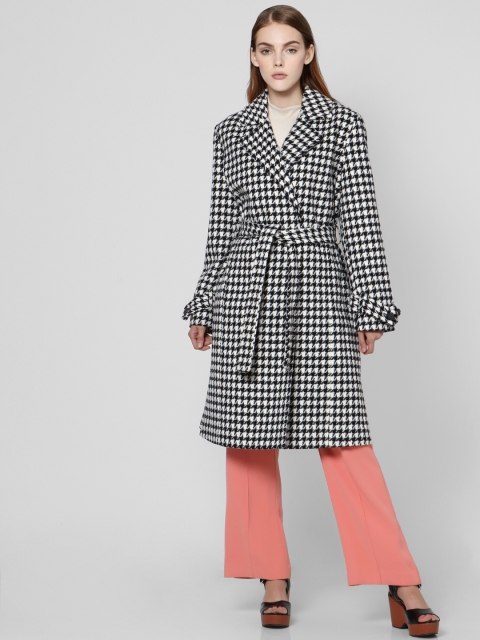 

Vero Moda Women White & Black Self-Design Knee-Length Overcoat