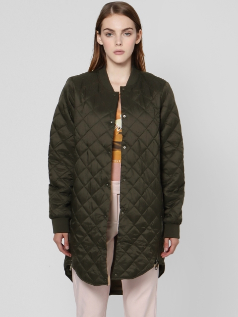 

Vero Moda Women Olive Green Solid Longline Quilted Jacket
