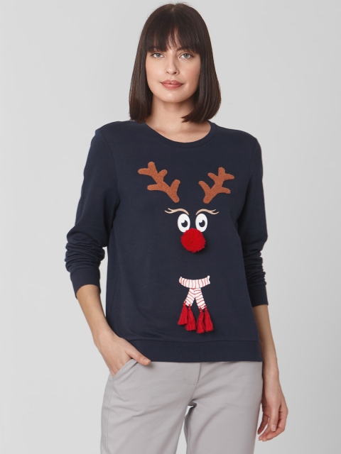 

Vero Moda Women Navy Blue Applique Detail Printed Sweatshirt
