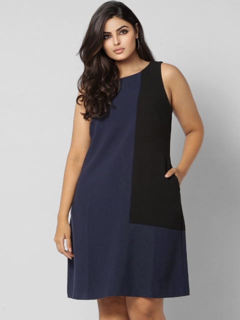 

VERO MODA CURVE Women Navy Blue & Black Colourblocked A-Line Dress