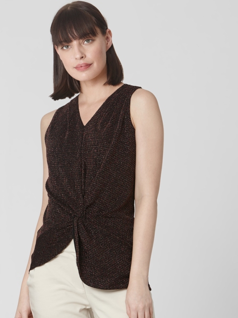 

Vero Moda Women Black Self Design Twisted Shimmer Effect Top