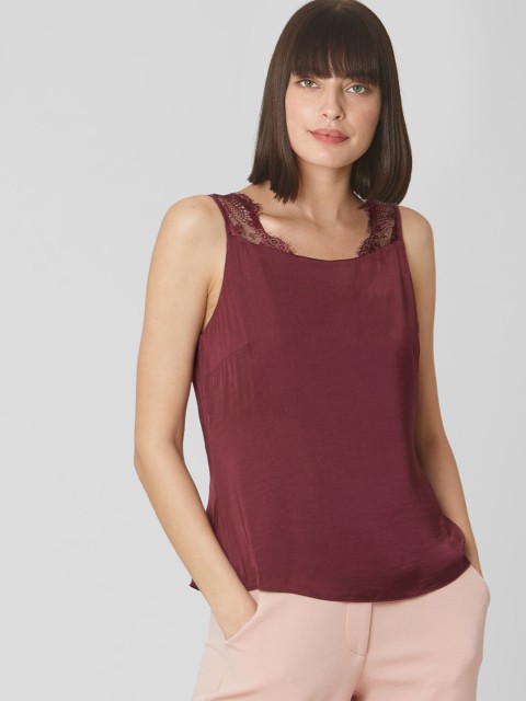 

Vero Moda Women Maroon Solid Top with Lace Inserts