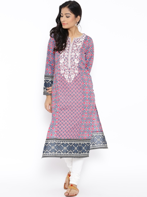 

Vishudh Grey & Pink Floral Print Kurta