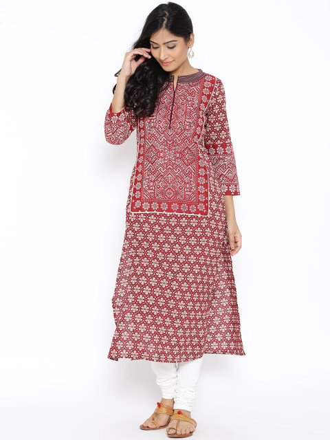 

Vishudh Maroon & Beige Floral Print Kurta