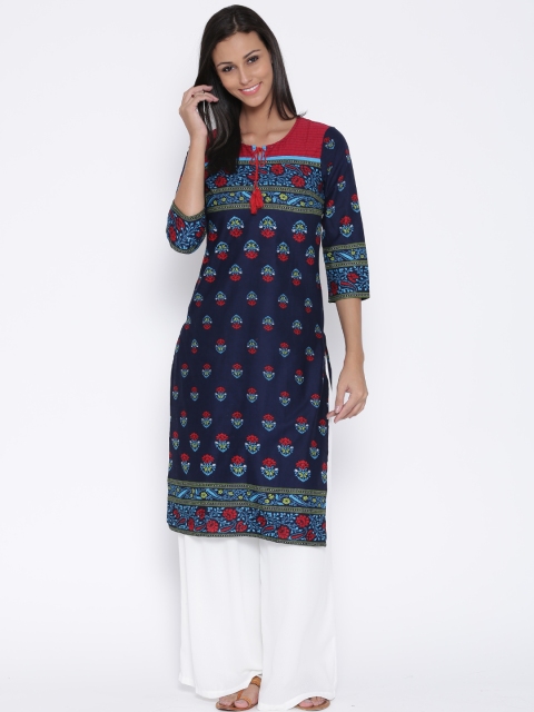 

Vishudh Navy Floral Print Kurta, Navy blue