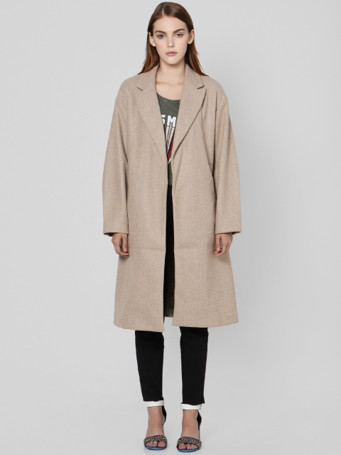 

Vero Moda Women Beige Solid Notched Lapel Overcoat