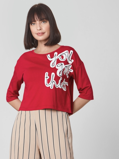 

Vero Moda Women Red Placement Printed Round Neck T-shirt