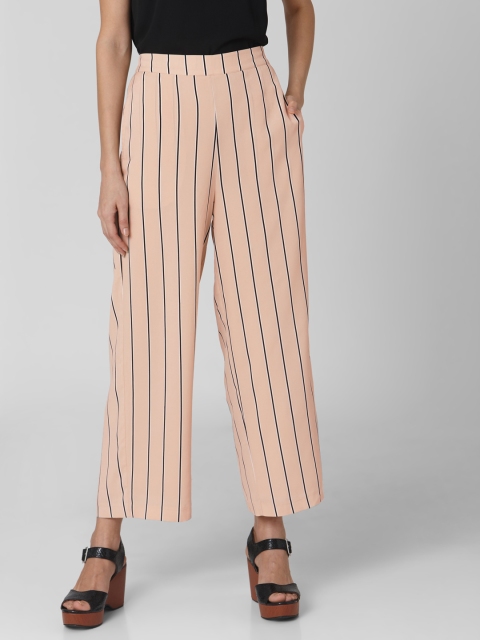 

Vero Moda Women Beige & Black Straight Fit Striped Regular Trousers