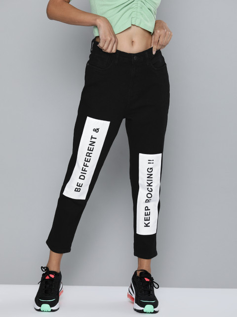 

Kook N Keech Women Black Boyfriend Fit Printed Mid-Rise Clean Look Stretchable Jeans