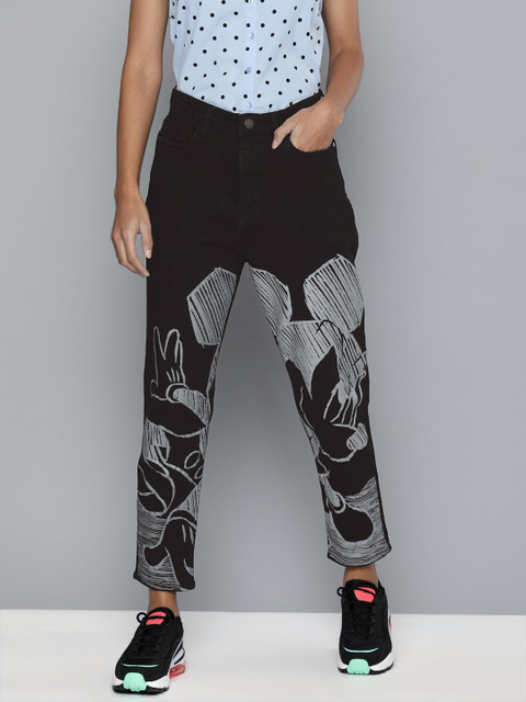 

Kook N Keech Disney Women Black Boyfriend Fit Mickey Mouse Printed Stretchable Jeans