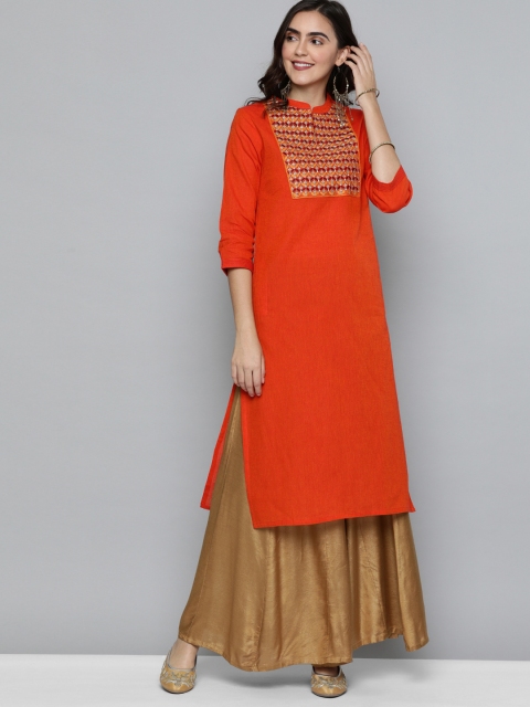 

HERE&NOW Women Orange Yoke Design Straight Kurta
