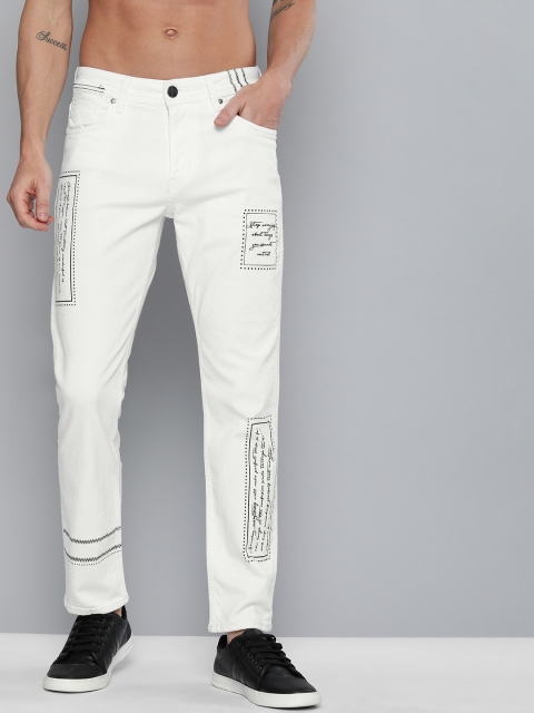 

Kook N Keech Men White Regular Fit Printed Mid-Rise Clean Look Jeans