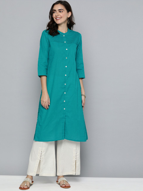 

HERE&NOW Women Turquoise Blue Solid A-Line Kurta