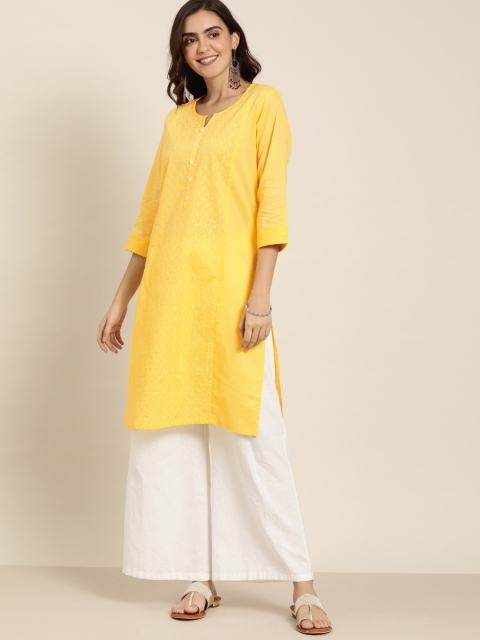 

Moda Rapido Women Yellow Embroidered Straight Kurta