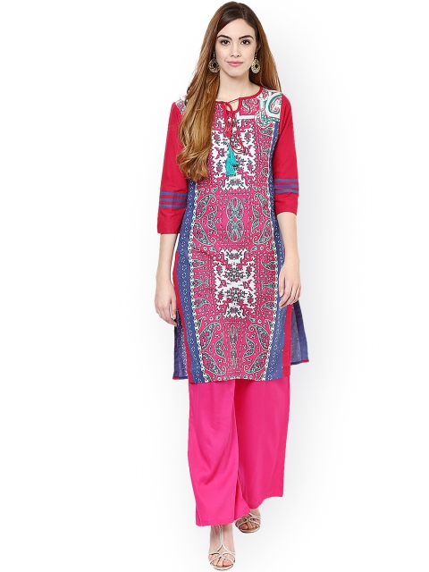

Jaipur Kurti Pink Printed Kurta with Palazzo Trousers