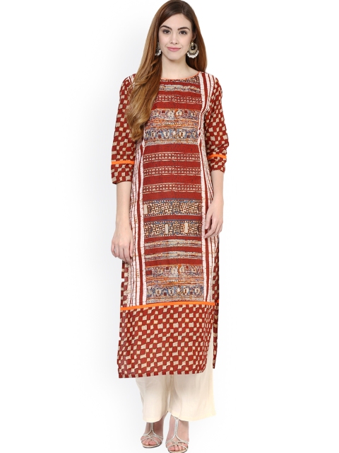 

Jaipur Kurti Brown & Beige Printed Kurta with Palazzo Trousers