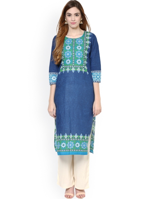 

Jaipur Kurti Blue & Off-White Printed Kurta with Palazzo Trousers