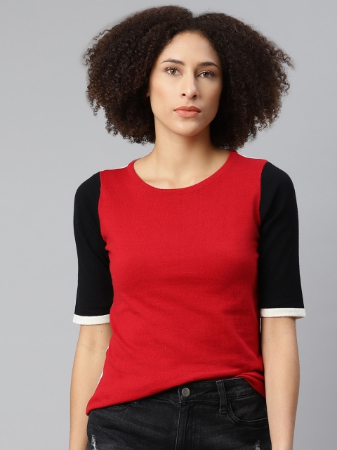 

The Roadster Lifestyle Co Women Red & White Solid T-shirt