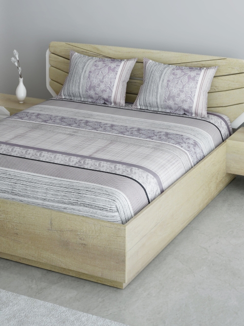 

Aura White & Taupe Striped 120 TC 130 GSM Cotton King Bedsheet with 2 Pillow Covers