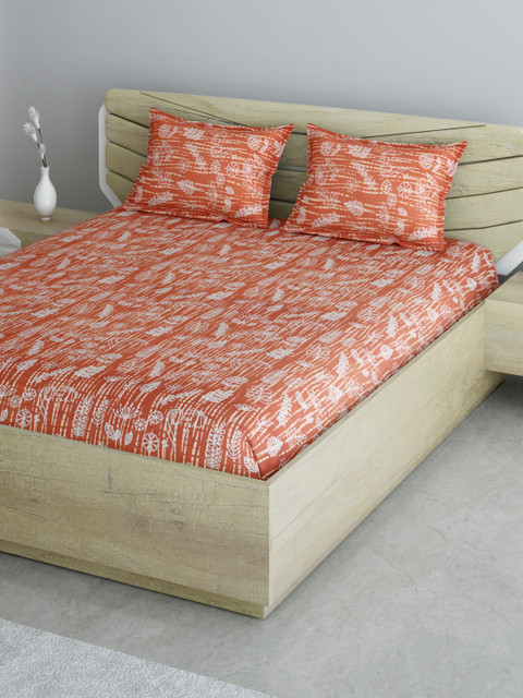 

Aura Rust Brown & White Floral 120 TC 130 GSM Cotton 1 Queen Bedsheet with 2 Pillow Covers