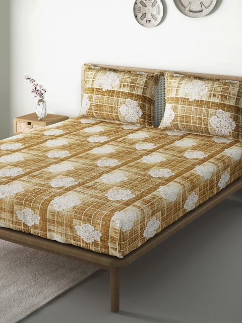 

Aura Olive Brown & Beige Checked 120 TC 130 GSM Cotton Queen Bedsheet with 2 Pillow Covers