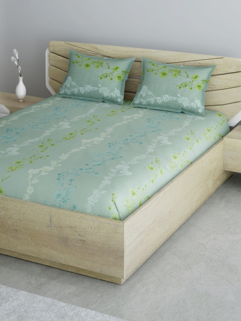 

Aura Green & Blue Floral 144 TC 120 GSM Cotton Queen Bedsheet with 2 Pillow Covers
