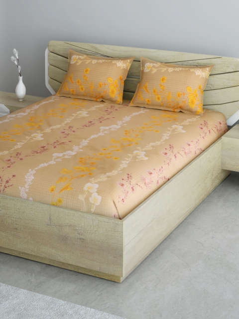 

Aura Khaki & Orange Floral 144 TC 120 GSM Cotton Queen Bedsheet & Pillow Covers