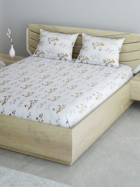 

Aura White & Brown Floral 120 TC 130 GSM Cotton 1 Double King Bedsheet & 2 Pillow Covers