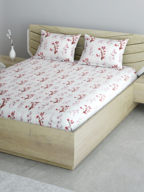 

Aura White & Maroon Floral 120 TC 130 GSM Cotton 1 King Bedsheet with 2 Pillow Covers
