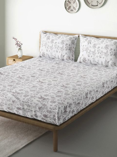 

Aura Off-White & Grey Printed 120 TC 130 GSM Cotton 1 King Bedsheet with 2 Pillow Covers