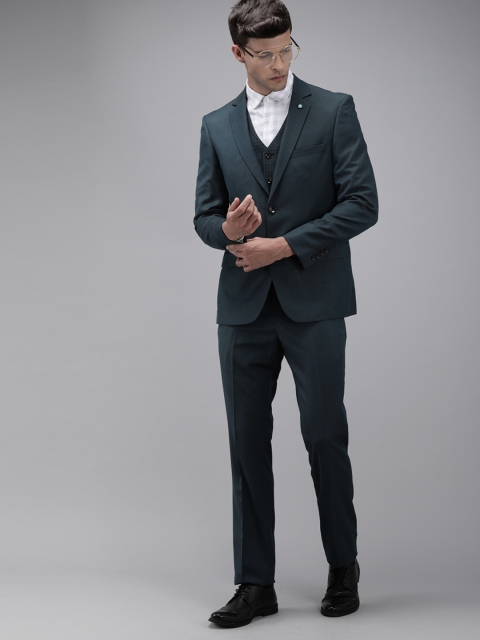 

Arrow Men Teal Green Solid Single-Breasted Tailored Fit Three-Piece Formal Suit