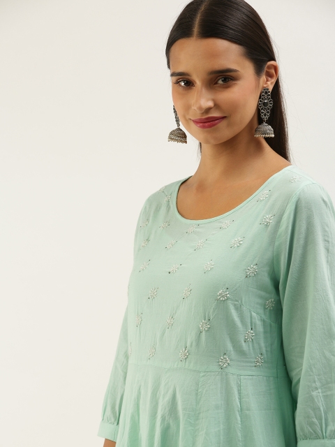 

Taavi Women Green Embroidered Chikankari A-Line Kurta