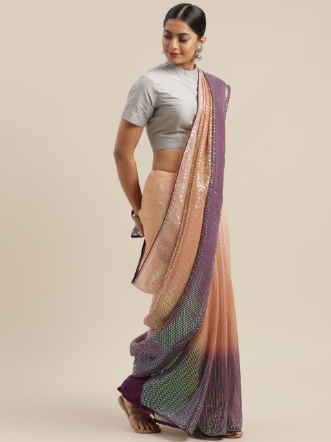 

Mitera Beige & Purple Pure Georgette Embellished Saree