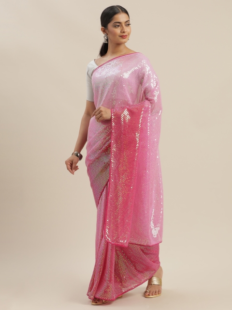 

Mitera Pink Sequinned Pure Georgette Saree
