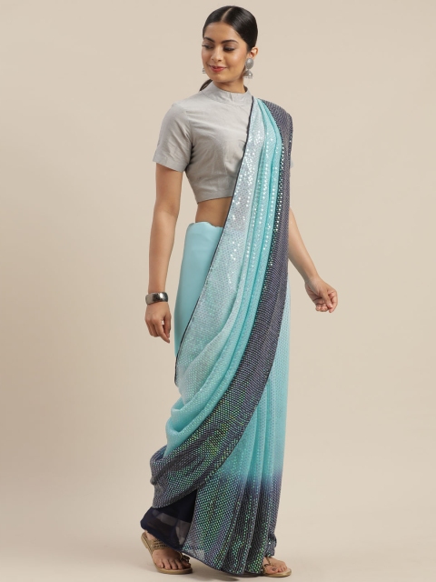 

Mitera Blue Embellished Pure Georgette Saree