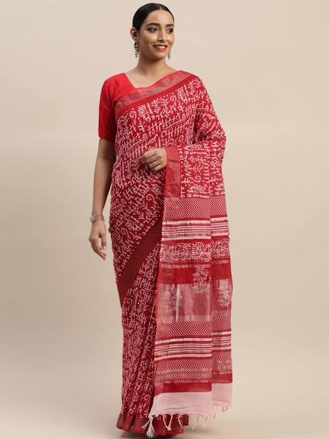 

Mitera Red & White Pure Cotton Printed Khadi Saree
