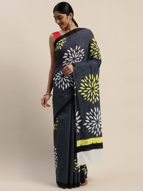 

Mitera Grey & White Pure Cotton Handloom Printed Saree